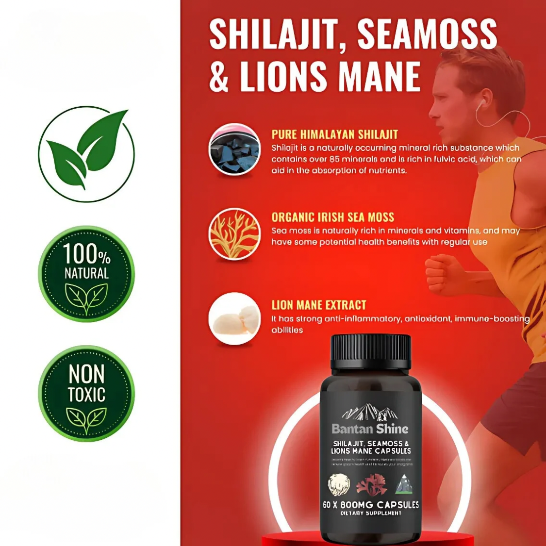 Shilajit, SeaMoss and Lions Mane Capsules - 60 Capsules - Vegan